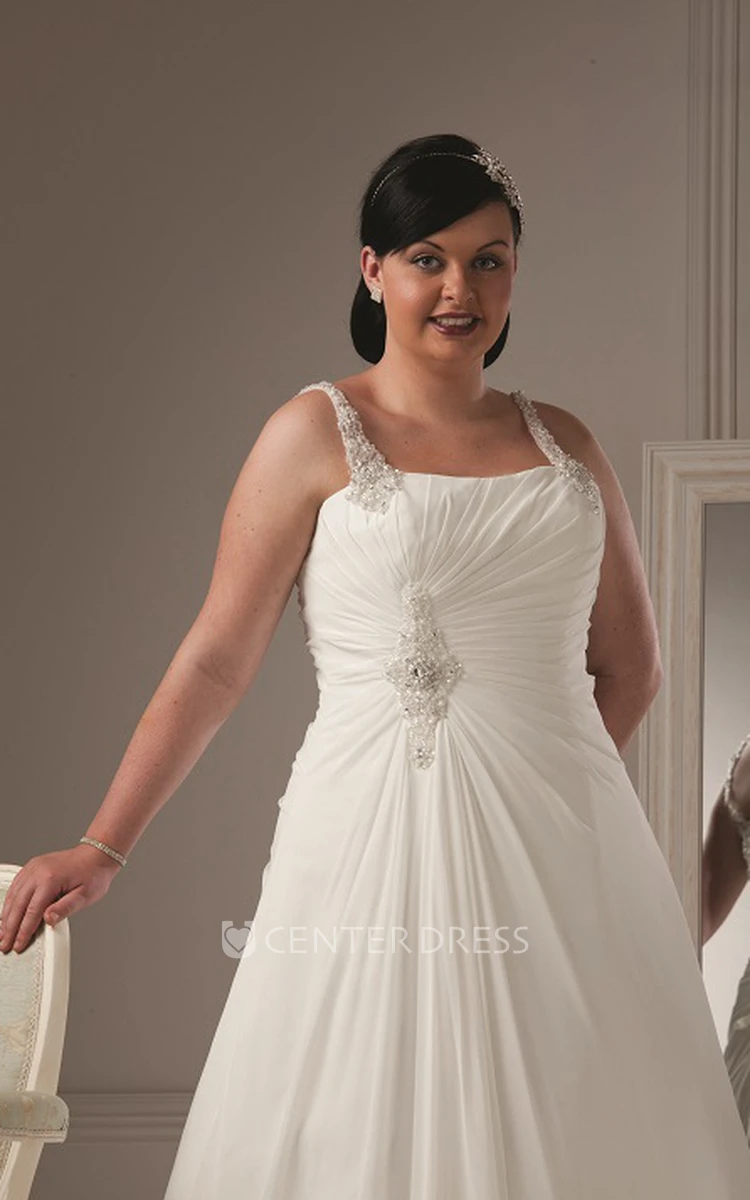 Pearl Straps A-Line Organza Bridal Gown With Lace Up