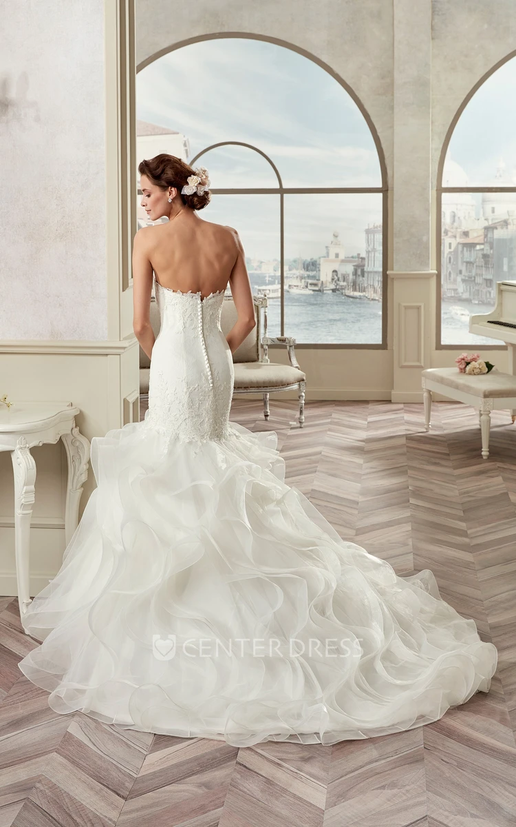 Sweetheart Sheath Mermaid Bridal Gown With Cascading Ruffles And Open Back
