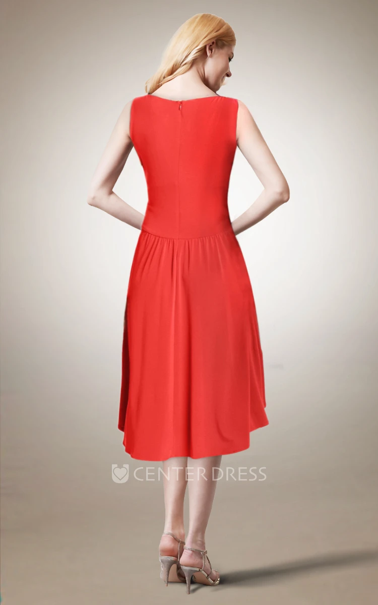 High Low V Neck Jersey Dress With Pleats