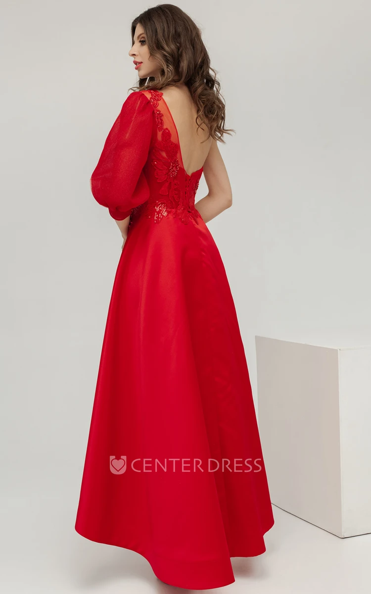 Ankle-length Satin Ethereal A-Line Prom Dress 2024 One-shoulder Unique