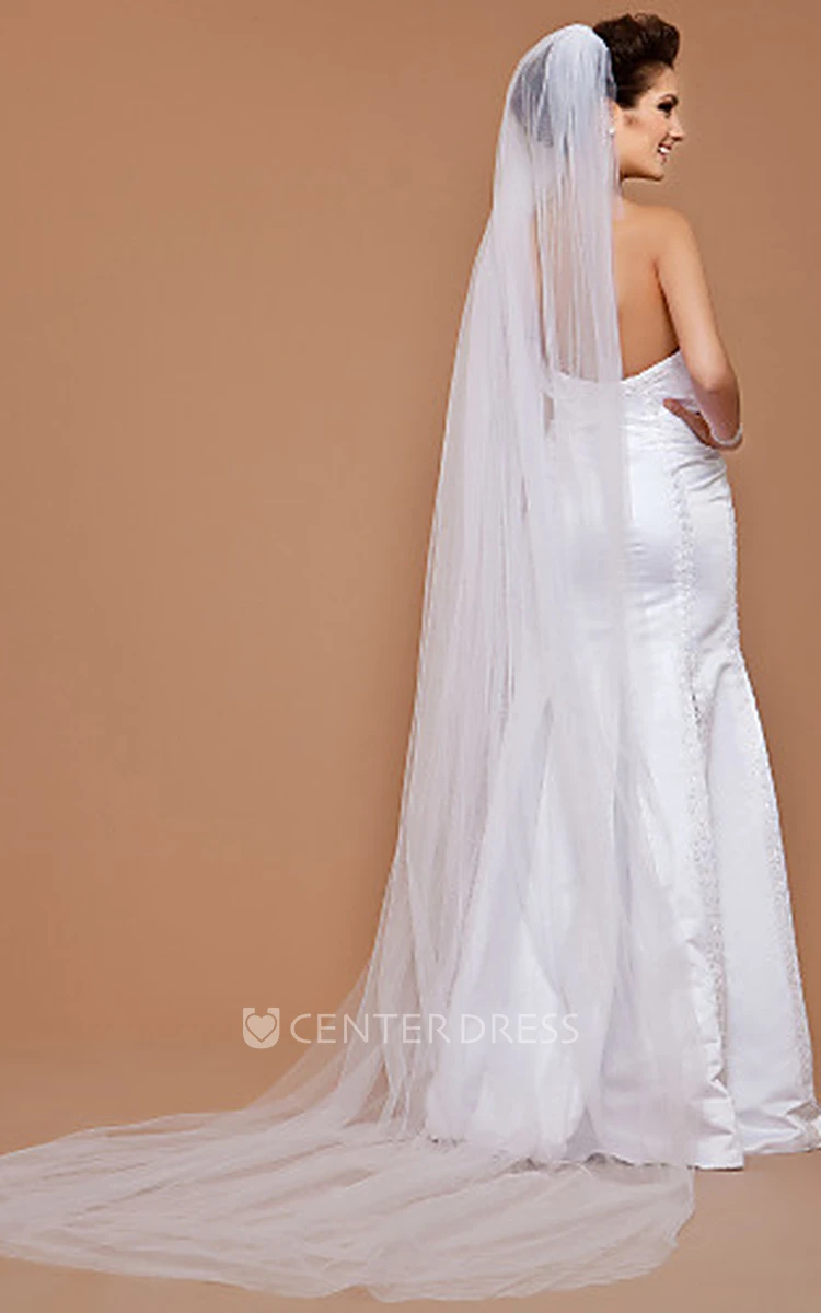 Classic One-tier Tulle Wedding Veil With Cut Edge