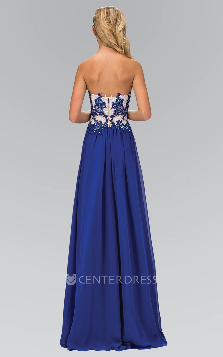 A-Line Sweetheart Sleeveless Chiffon Backless Dress With Appliques And Pleats