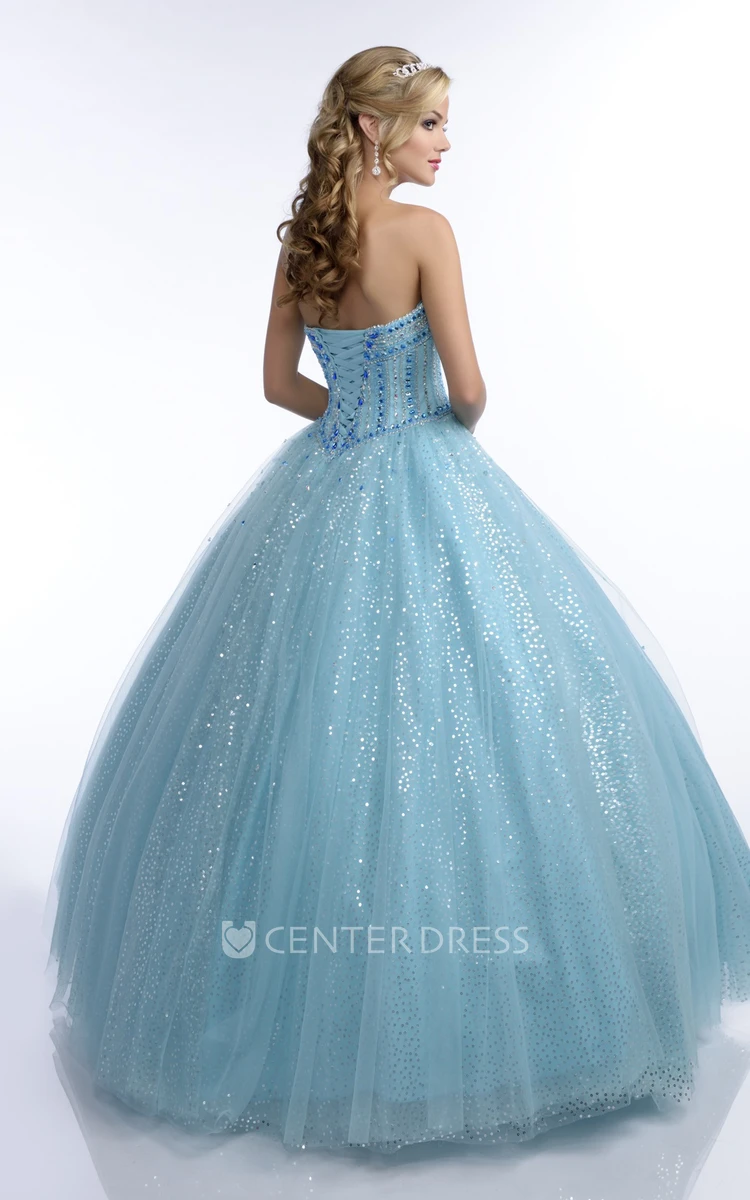 Ball Gown Floor-Length Sweetheart Sleeveless Sequins Crystal Detailing Lace-Up Corset Back Dress