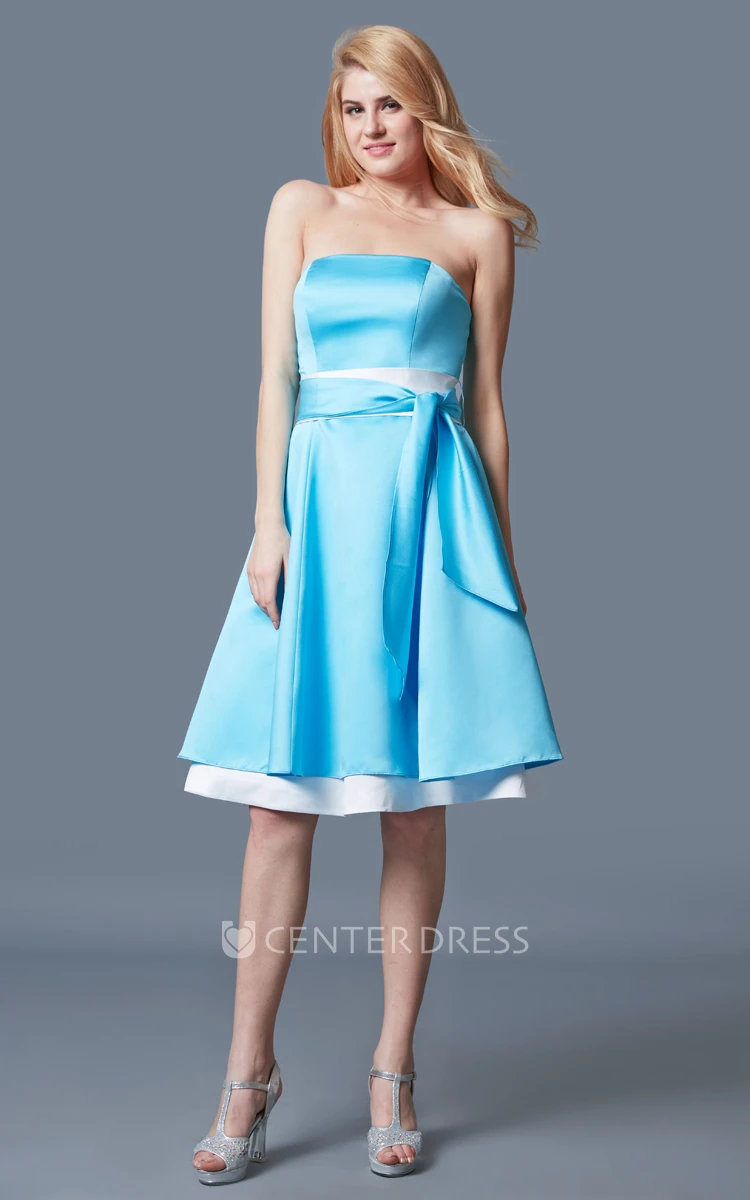 Strapless Pleated A-line Satin Dress With Layer