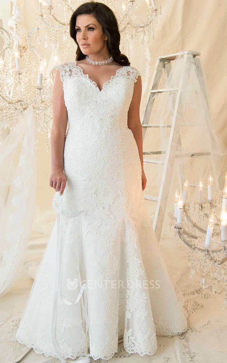 Long Sleevess V neck Plus size Mermaid Bridal gowns for Wedding
