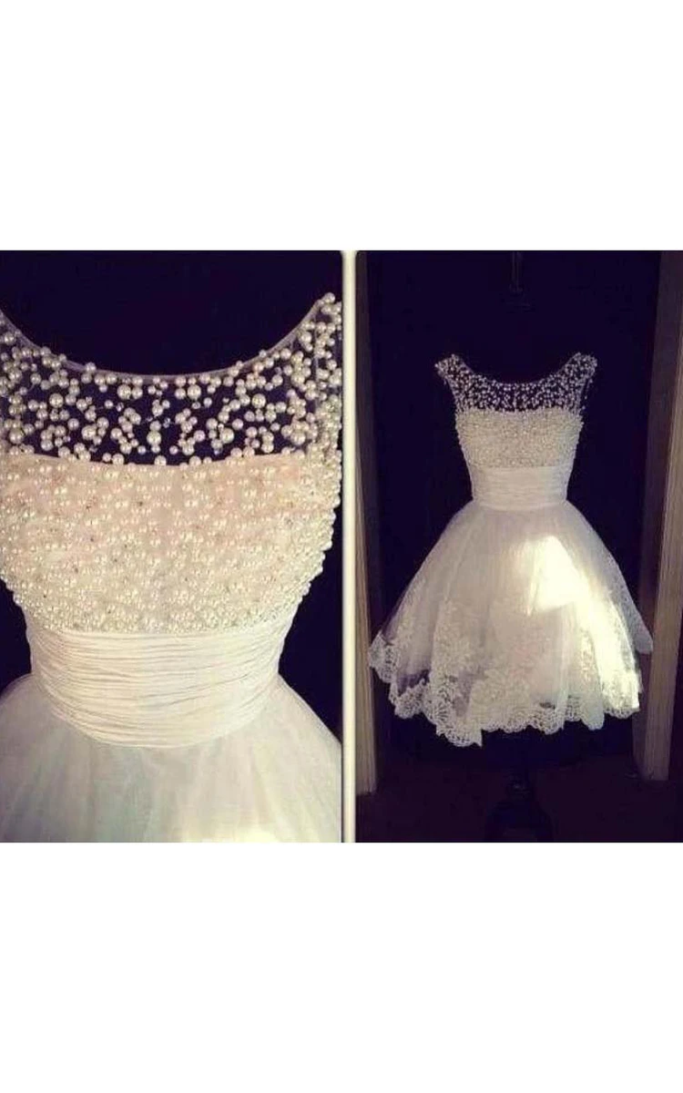 A Line Bateau Lace Tulle Low-V Back Wedding Dress