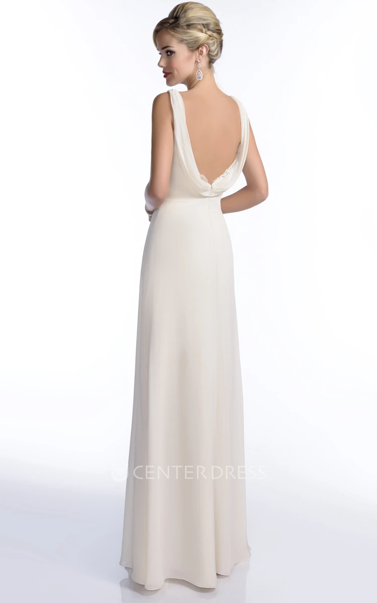 Crisscross V-Neck Sleeveless A-Line Chiffon Bridesmaid Dress Featuring Lace Trim