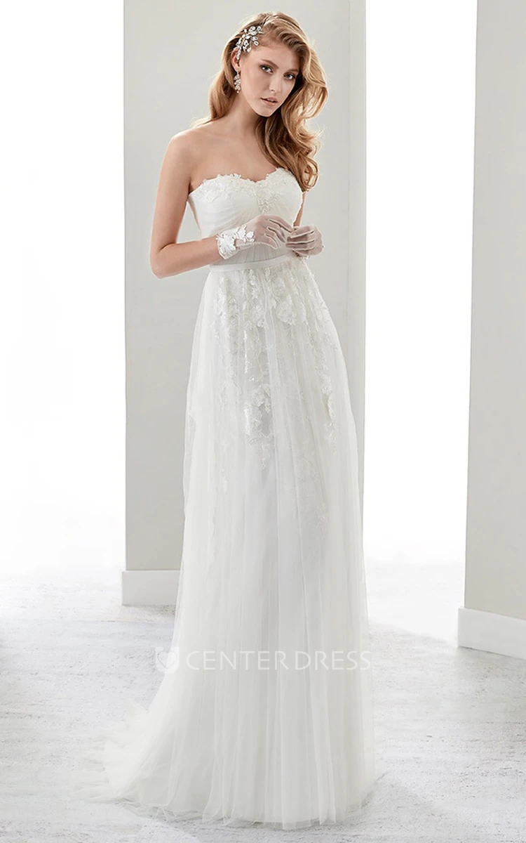Strapless Draping Appliques Bridal Gown With Petal Bust