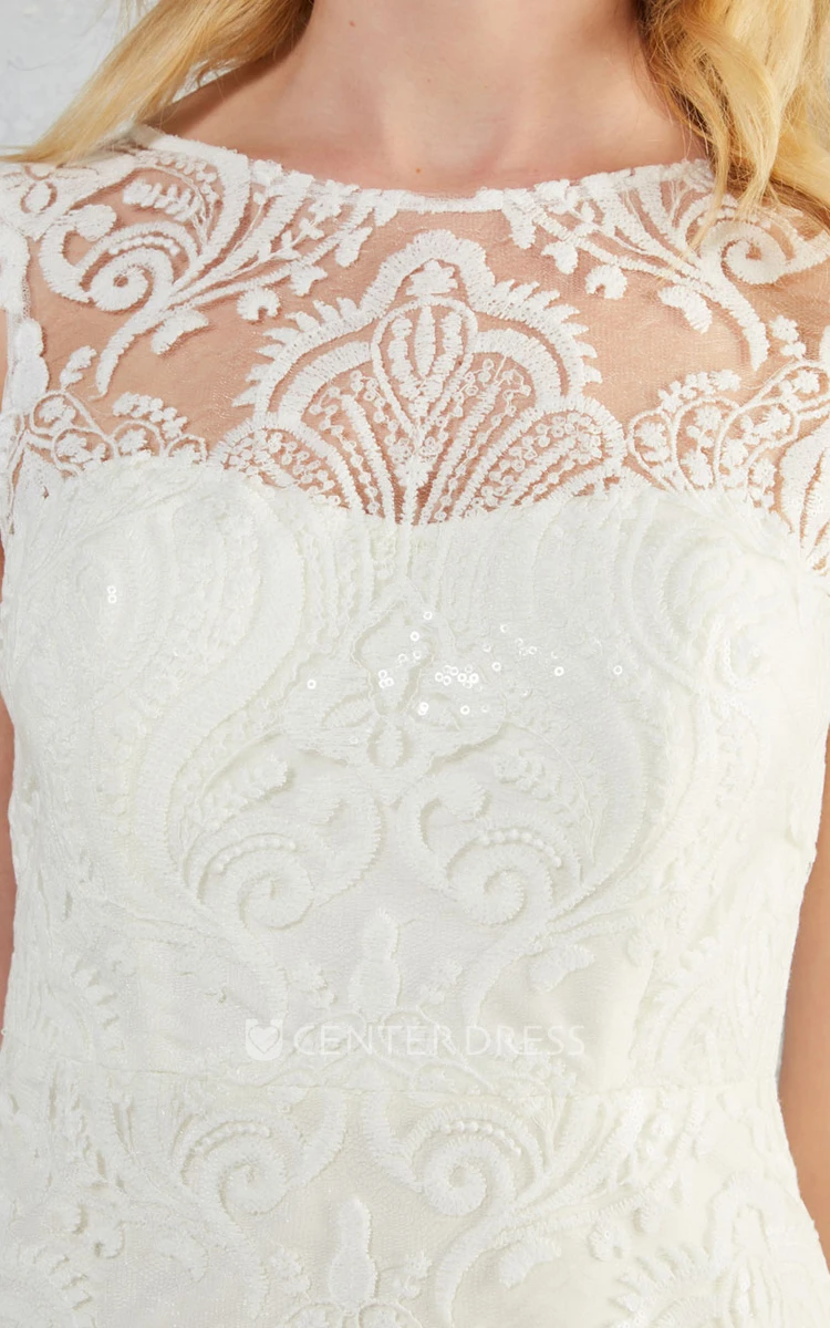 Short Scoop Lace Wedding Dress With V Back