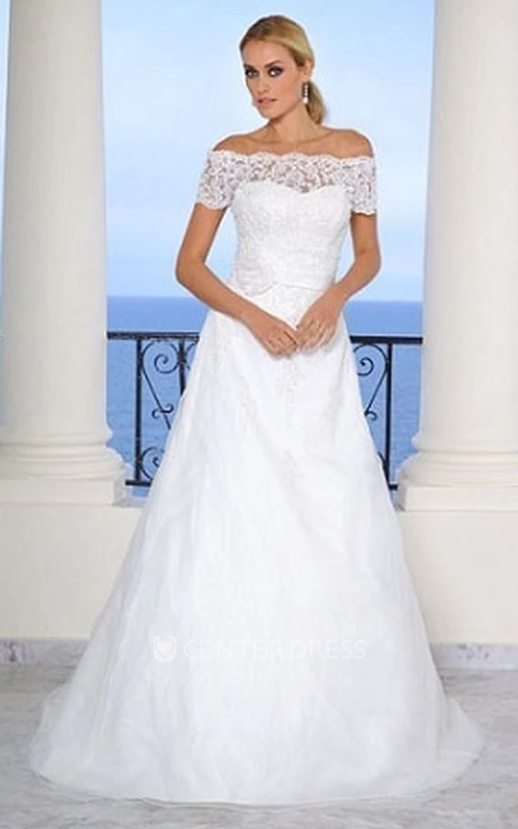 Off-The-Shoulder Maxi Lace Satin Wedding Dress