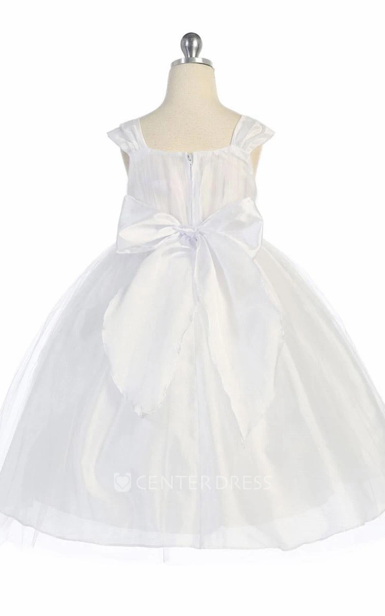Straps Tea-Length Empire Tiered Tulle Flower Girl Dress