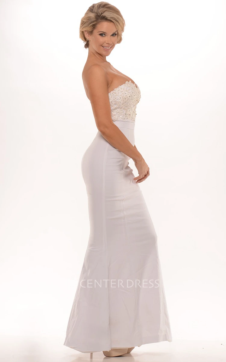 Trumpet Appliqued Long Sleeveless Sweetheart Prom Dress With Backless Style