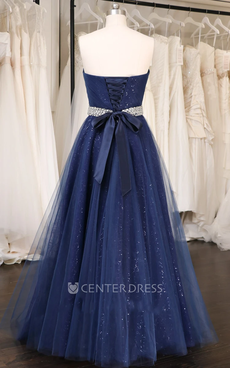 Romantic Ball Gown Sweetheart Tulle Prom Dress with Sash
