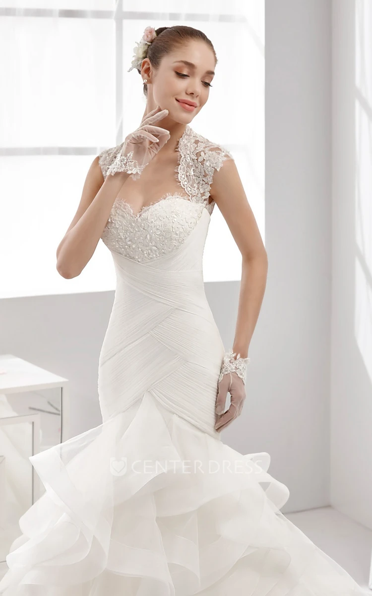 Sweetheart Mermaid Wedding Gown with Queen Anna Neckline and Ruching Train 