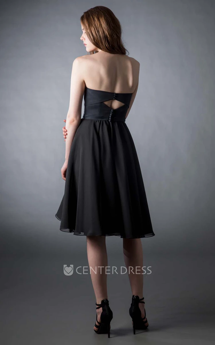 Short A-Line Jeweled Strapless Chiffon Bridesmaid Dress With Button