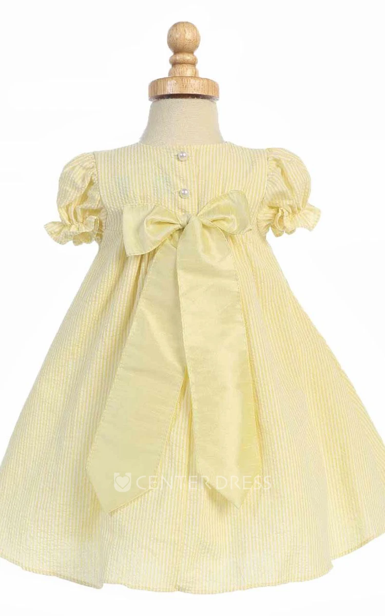 Tea-Length Cap-Sleeve Tiered Flower Girl Dress With Split