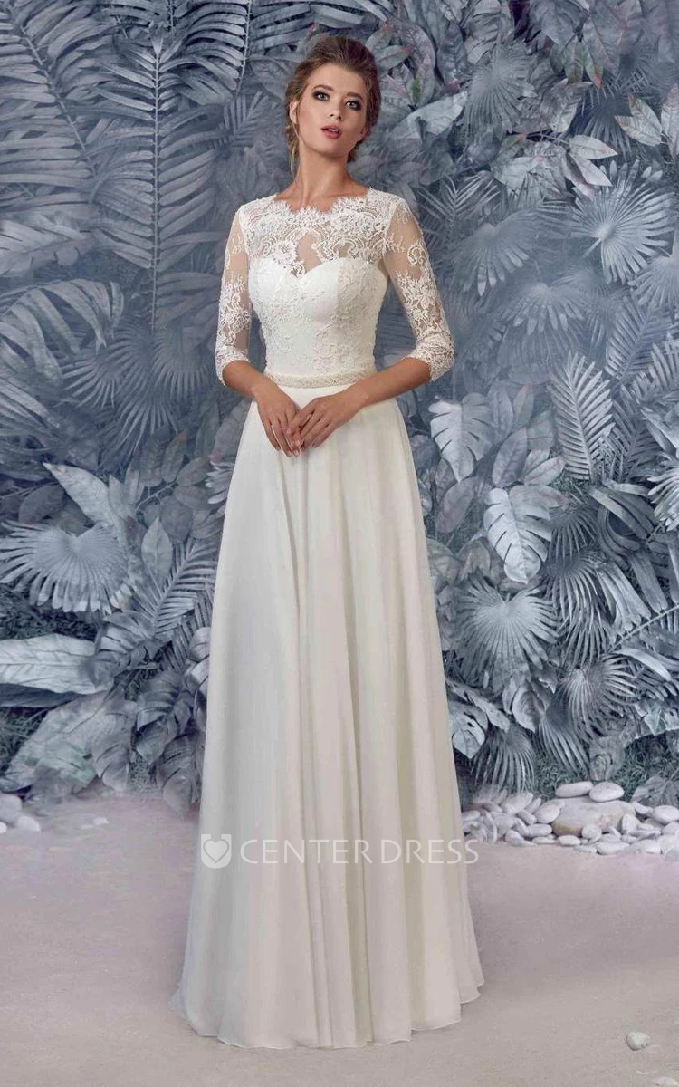 Chiffon Satin Beaded Lace Wedding Dress