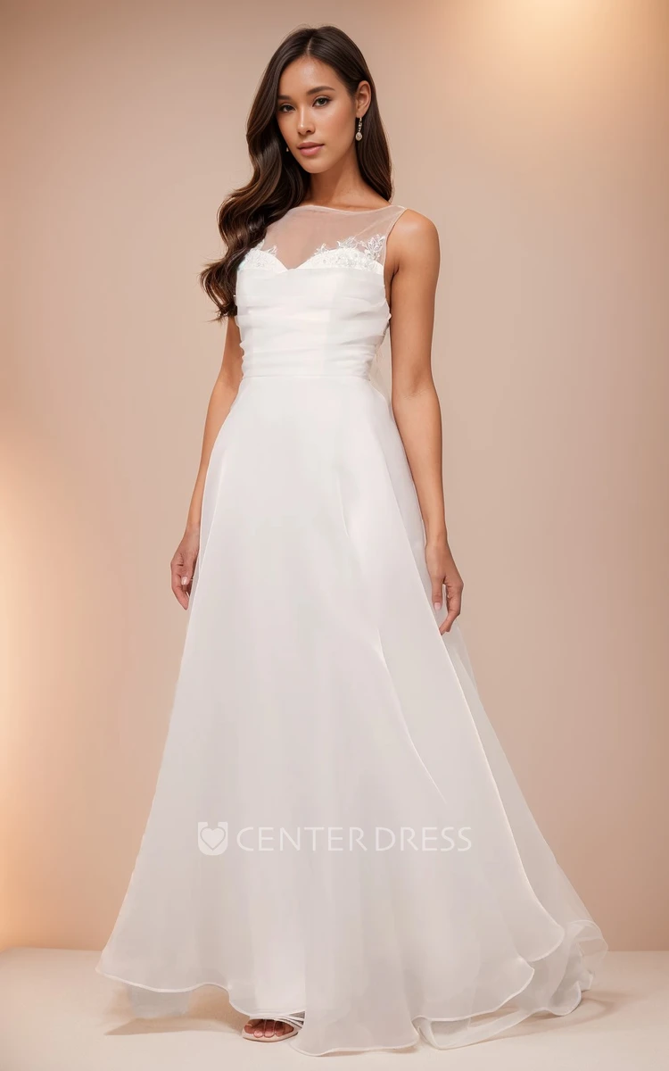 Simple Casual A-Line Sweetheart Neck Organza Wedding Dress Ethereal Elegant Sleeveless V Back Pleats Bridal Gown
