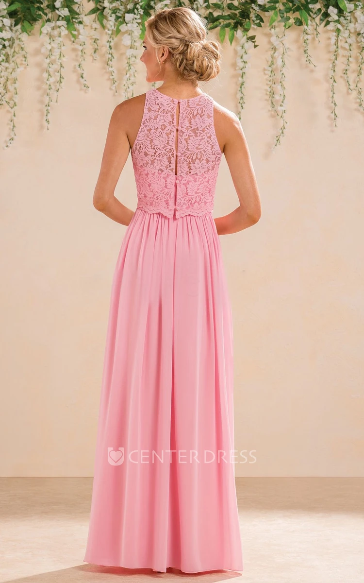 Sleeveless A-Line Chiffon Gown With Detachable Lace Style