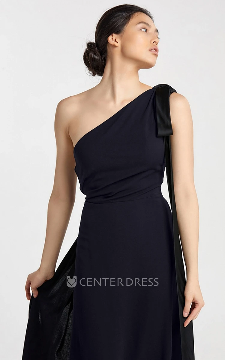 Sheath Sexy One-shoulder Jersey Evening Dress with Sash