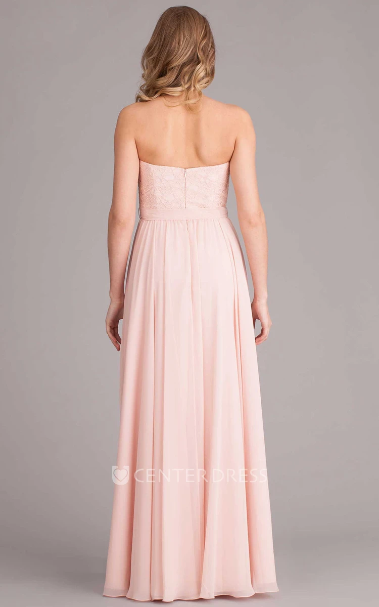 Maxi Sleeveless Lace Sweetheart Chiffon Bridesmaid Dress With Bow