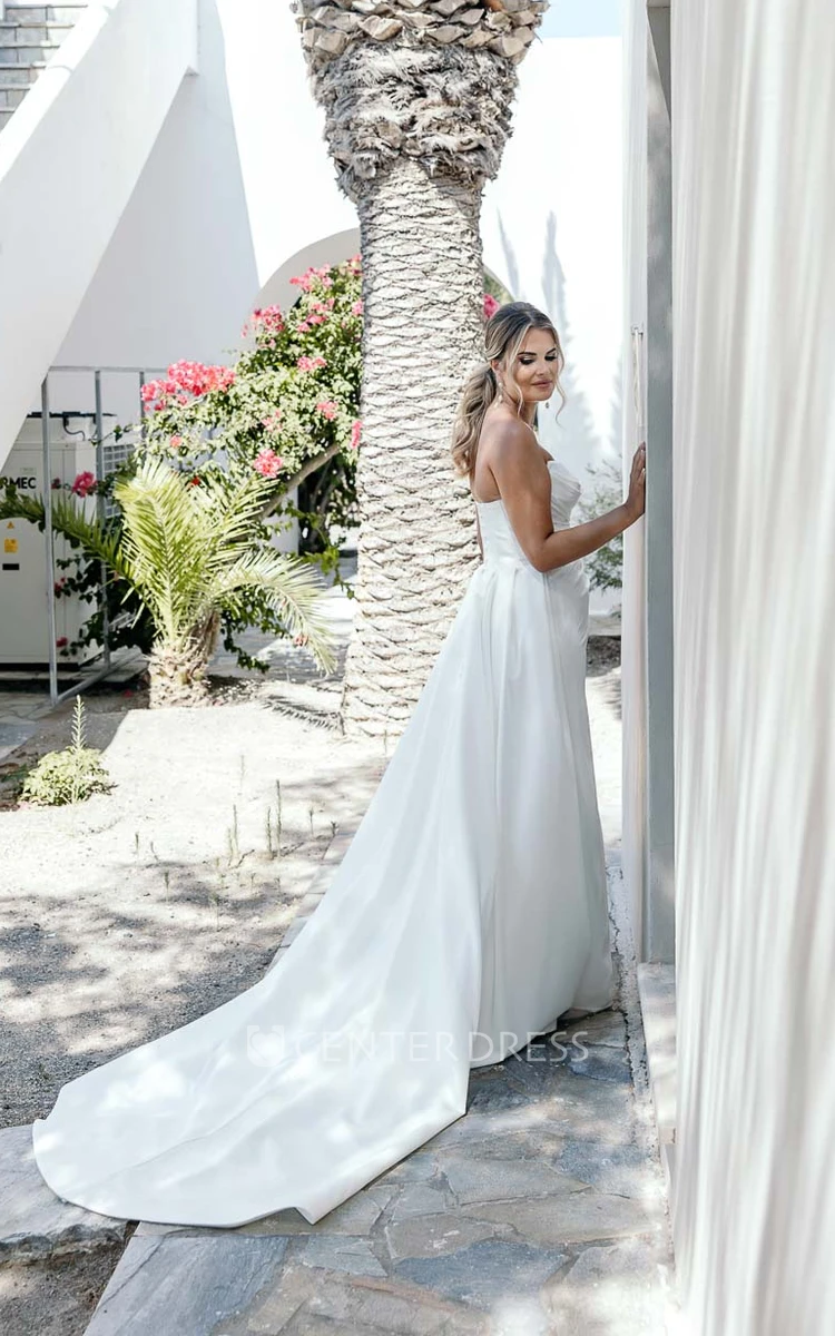 Elegant Unique Sheath Ruched Sweetheart Neckline Wedding Dress Elopement Beach Solid Sleeveless Low Back Vow Renewal Bridal Gown