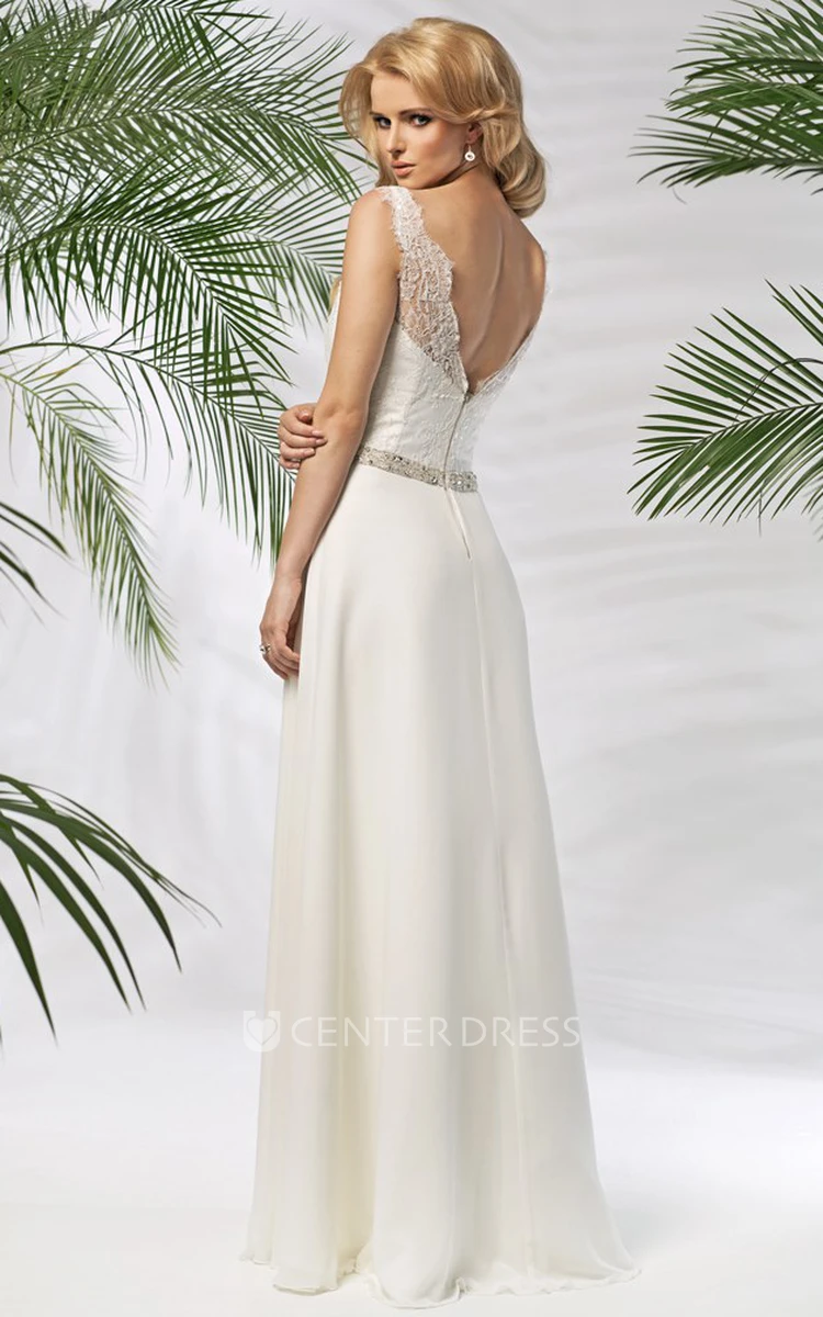 Sleeveless Scoop-Neck Jeweled Chiffon Wedding Dress