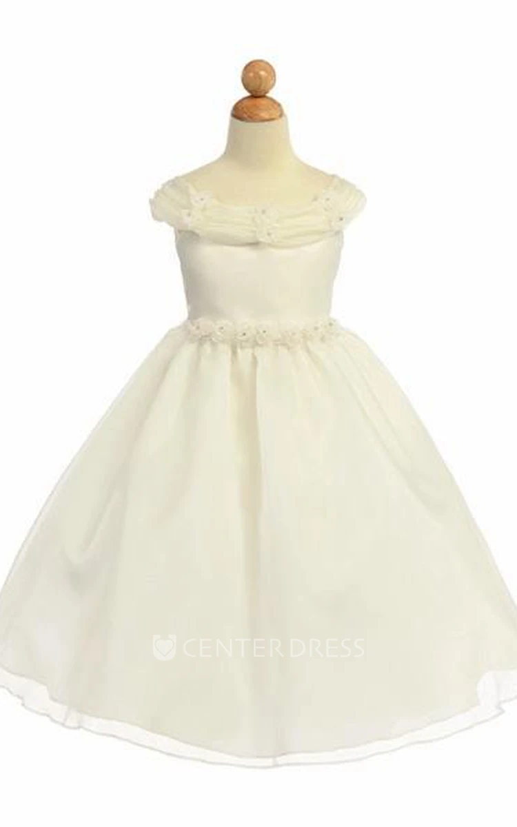 Tea-Length Floral Floral Organza Flower Girl Dress