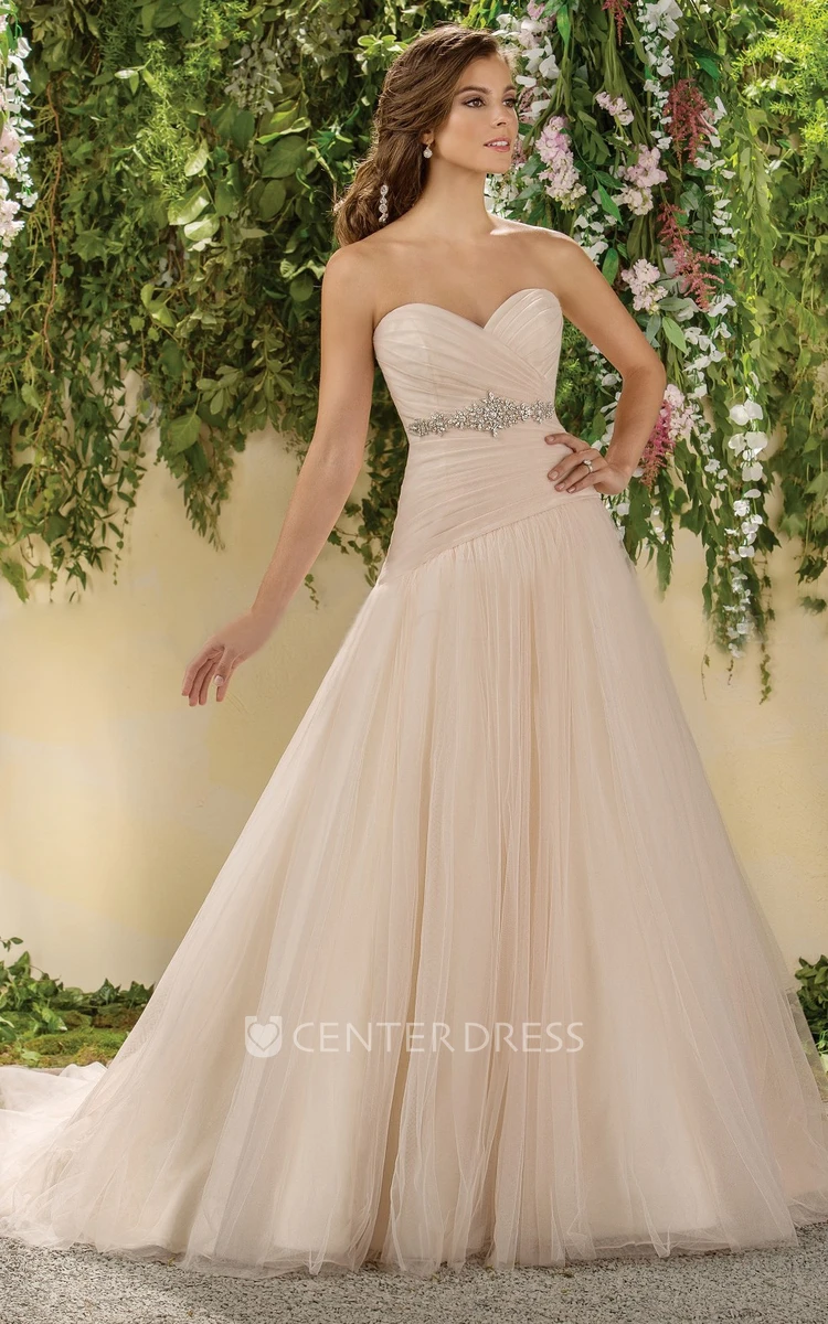 Sweetheart Long Tulle Gown With Beadings And Criss-Crossed Ruching