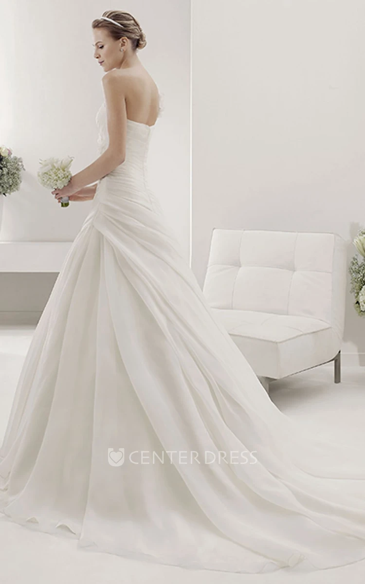 Floral Single Shoulder Sweetheart Ball Gown With Waist Flower