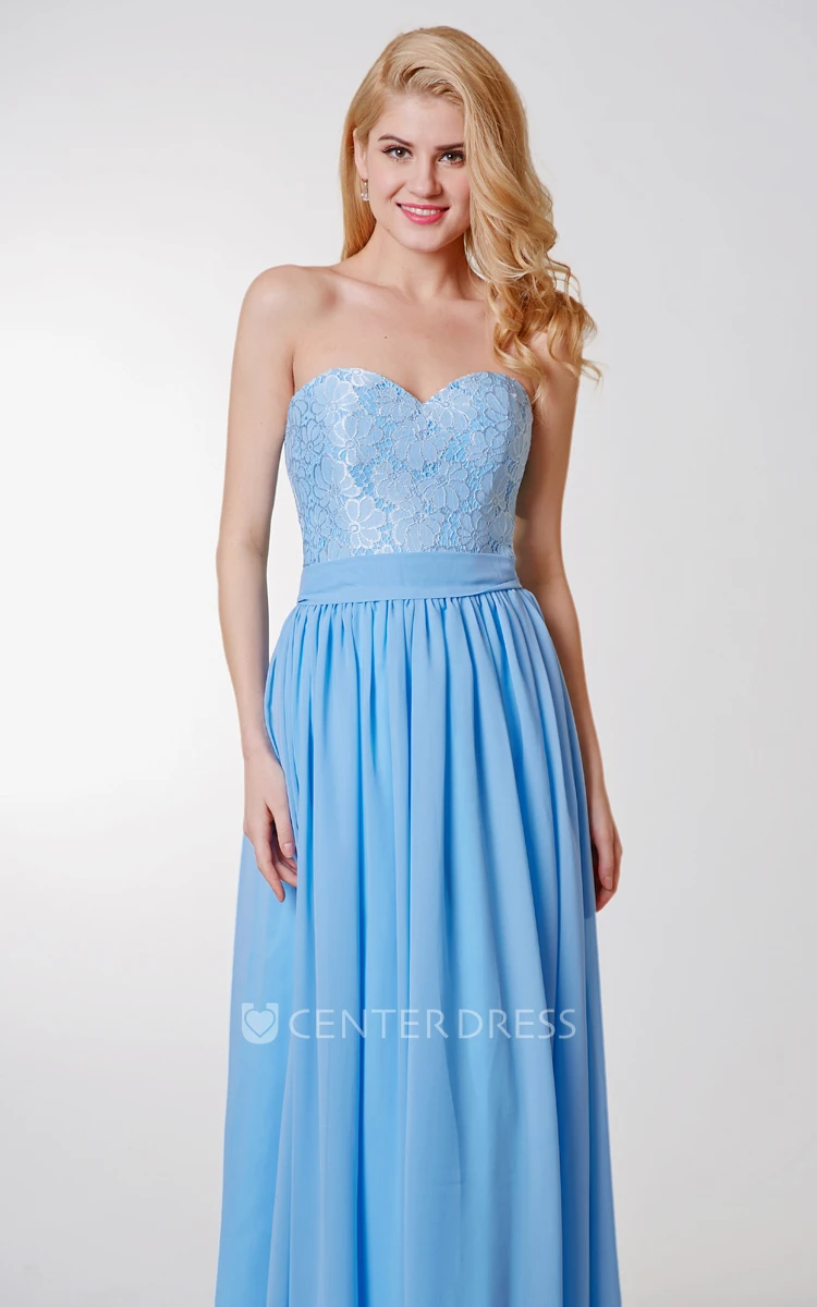 Backless A-line Long Chiffon and Lace Dress With Bow