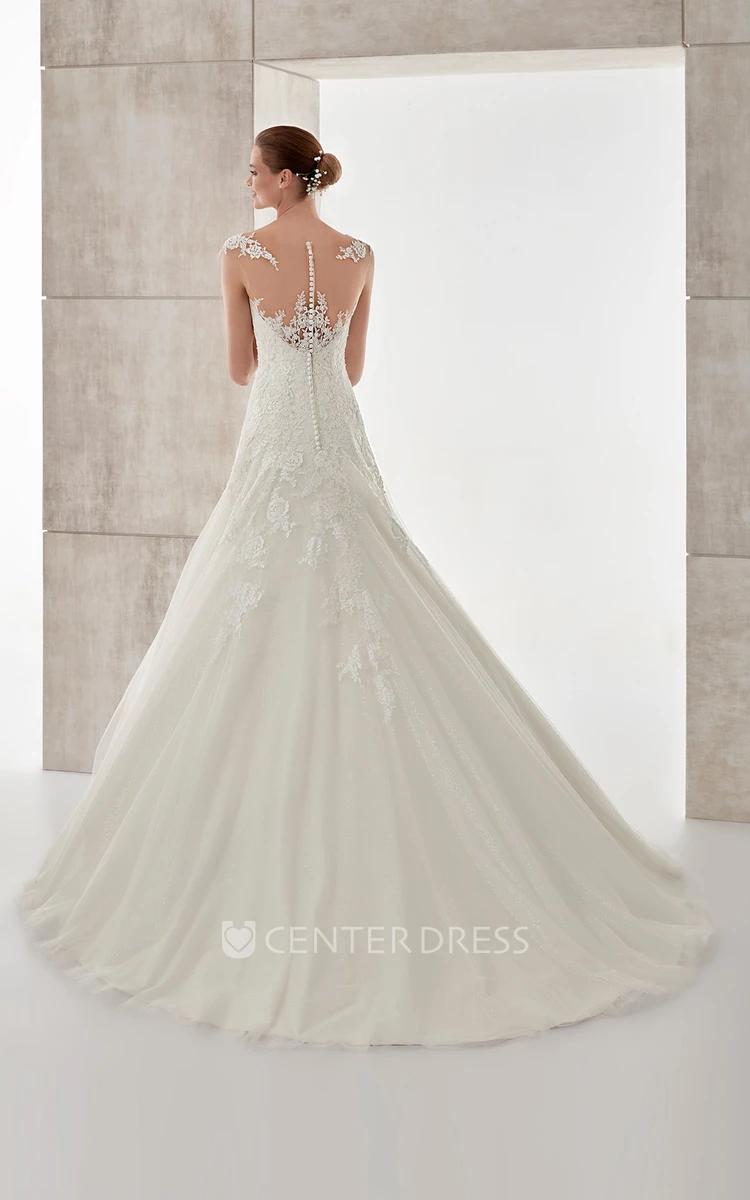 Sweetheart A-line Wedding Dress with Floral Straps and Lace Appliques