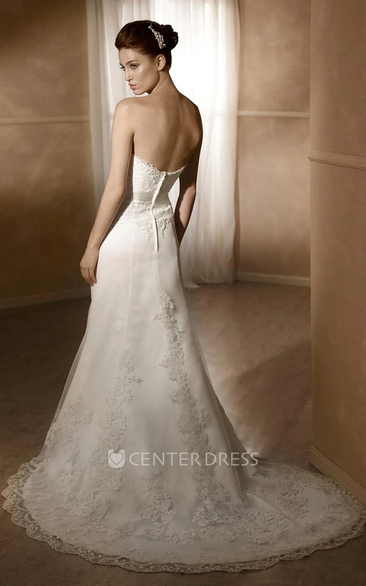 Sheath Maxi Sweetheart Jeweled Lace Wedding Dress With Appliques And V Back