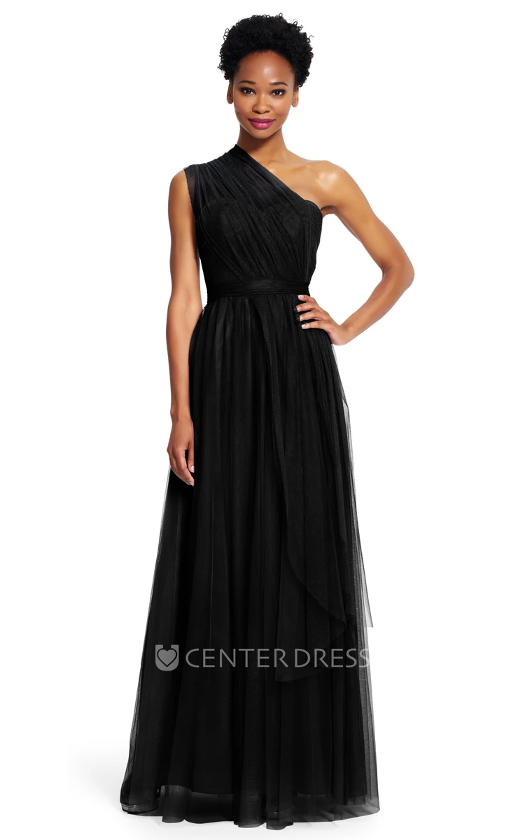 Sheath Ruched Strapless Tulle Bridesmaid Dress