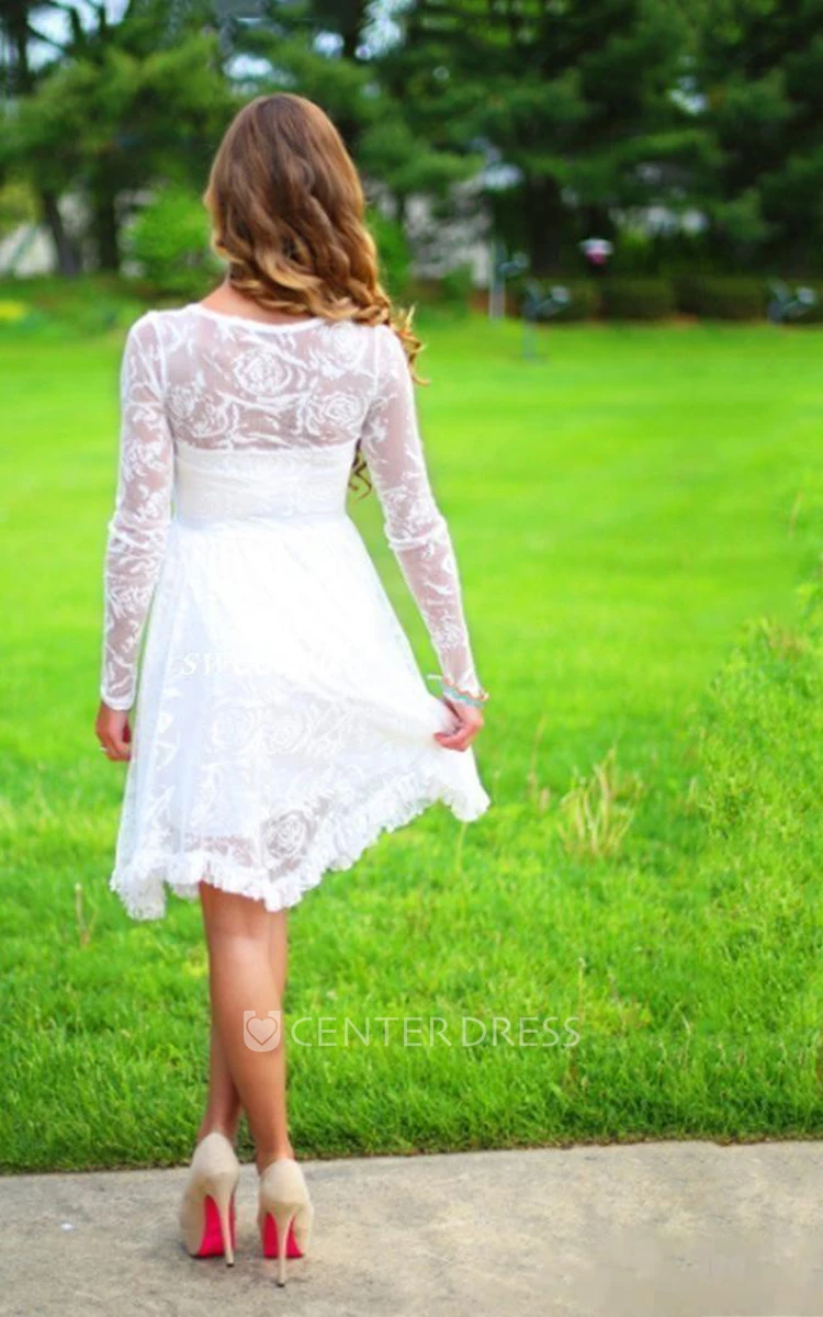 Classic Simple Casual Lace Beach Knee-Length Wedding Dress with Beadings