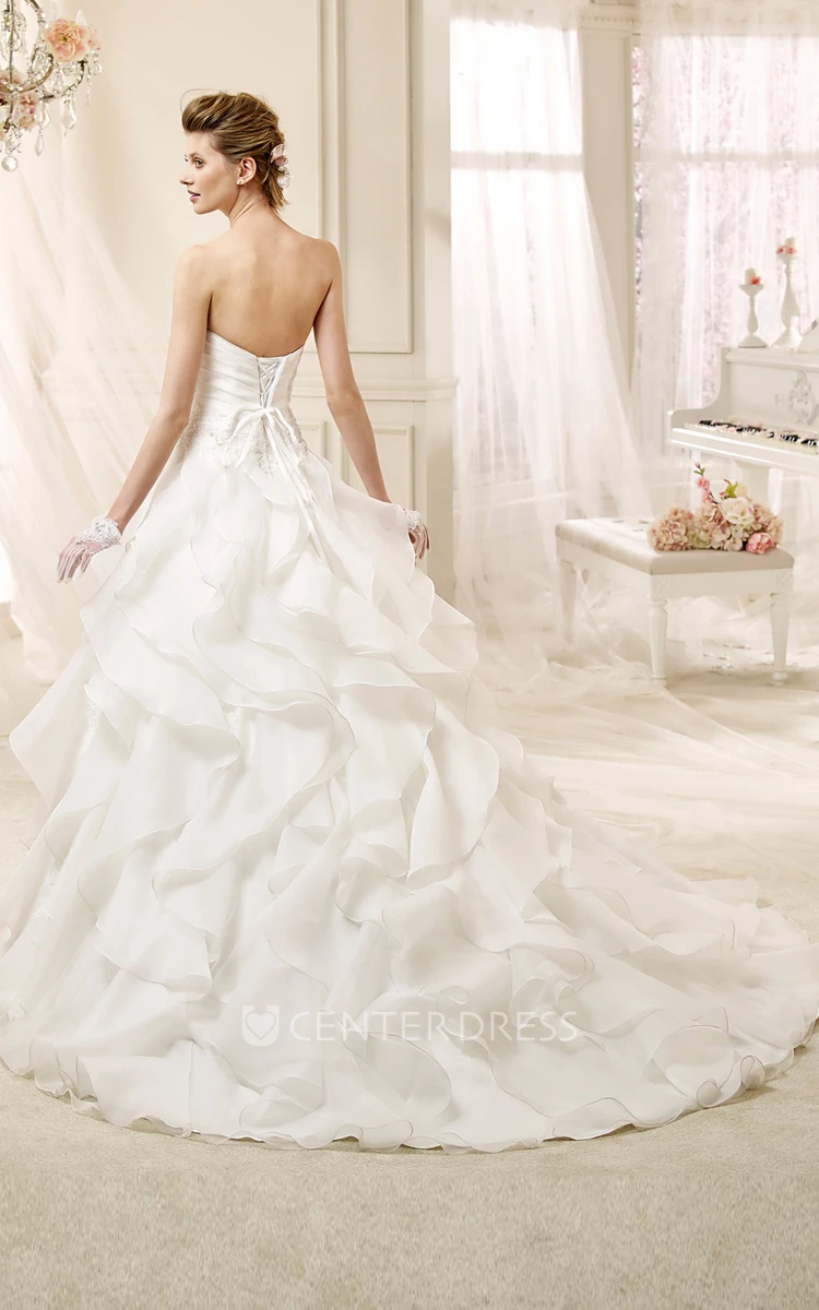 Strapless A-line Wedding Dress with Flowers and Ruffles 