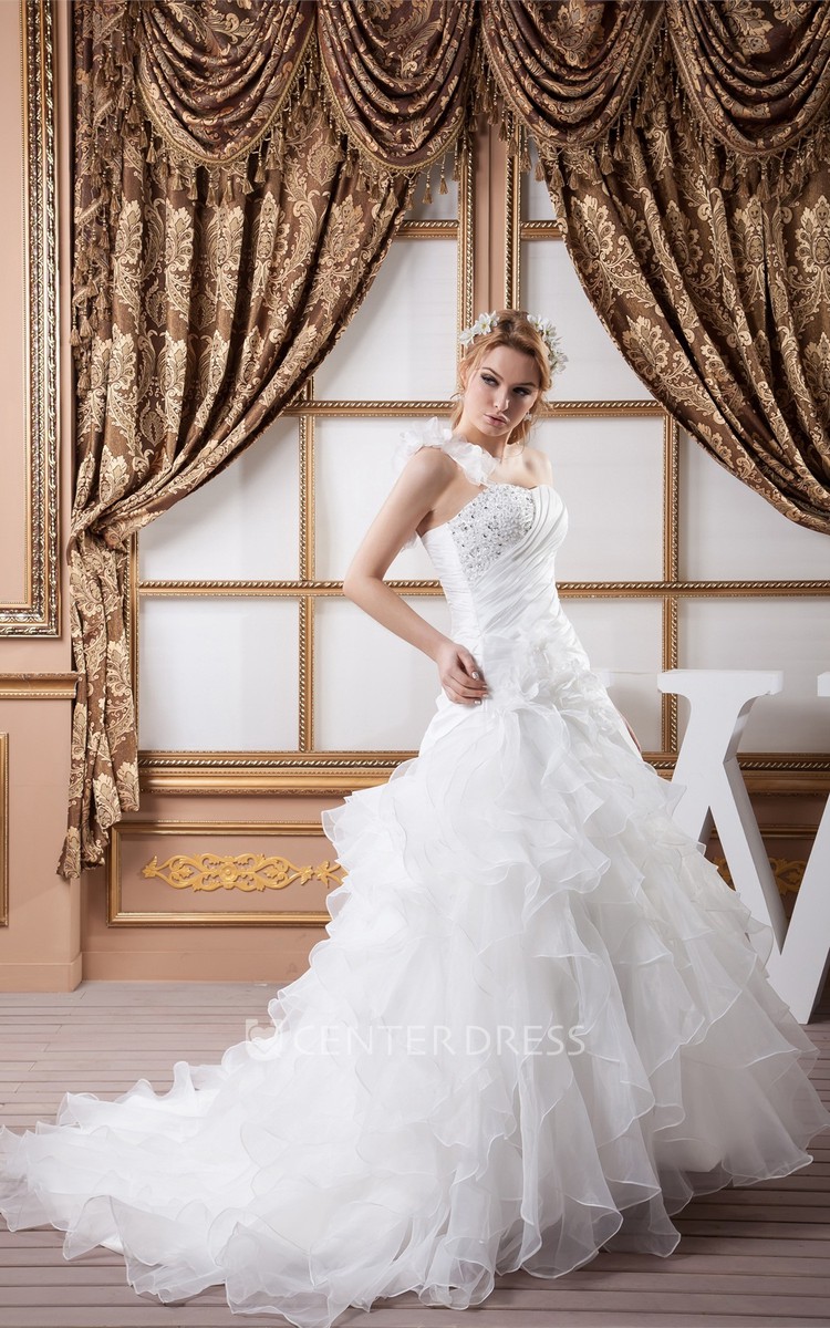 Cascading Ruffles Colored Two Tone Organza Wedding Dress with Sash #OPH1237  $349.9 - GemGrace.com