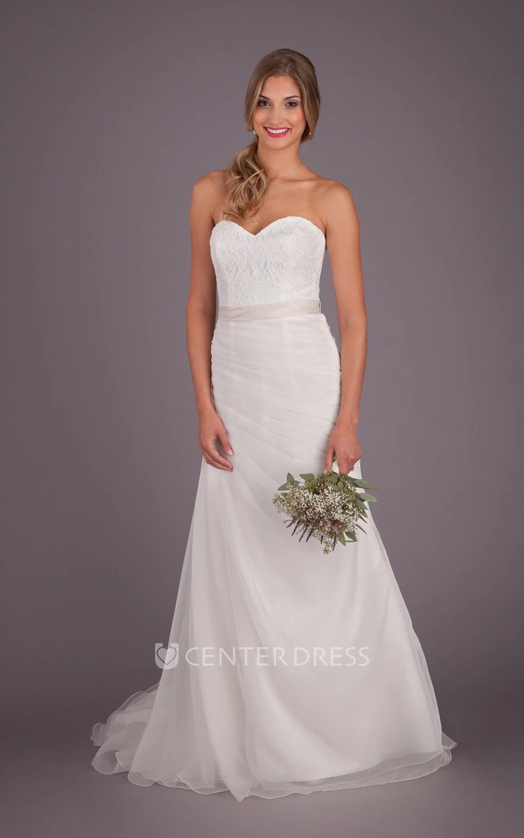 Sweetheart Floor-Length Satin Wedding Dress With Beading And V Back