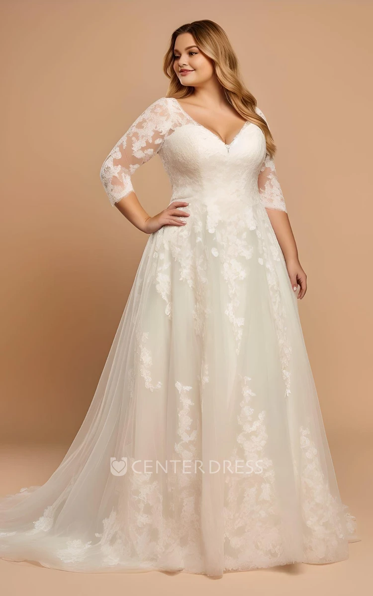 Plus Size A-Line Tulle Floor-length Wedding Dress Romantic Country Garden Style