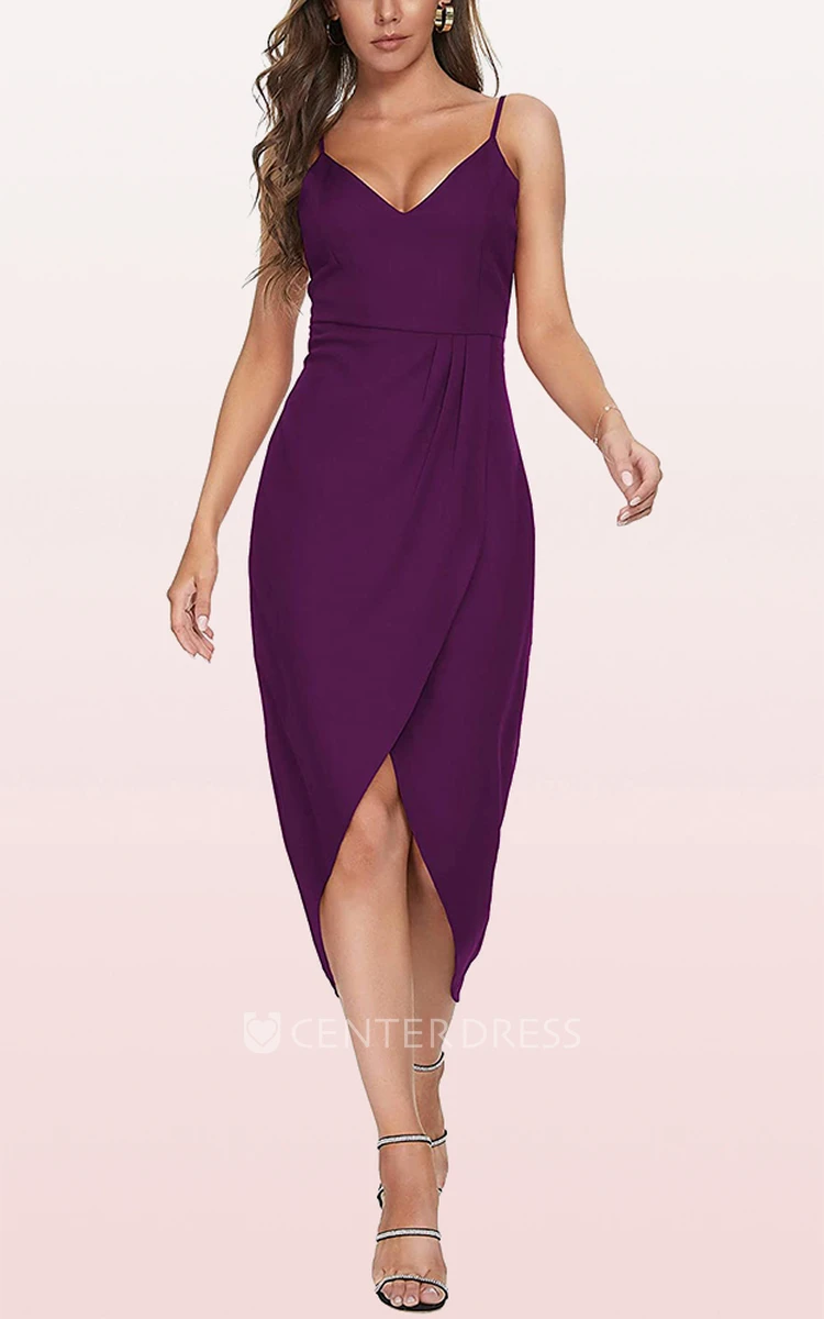 Romantic Bodycon Chiffon V-neck Prom Dress With Split Front and Draping