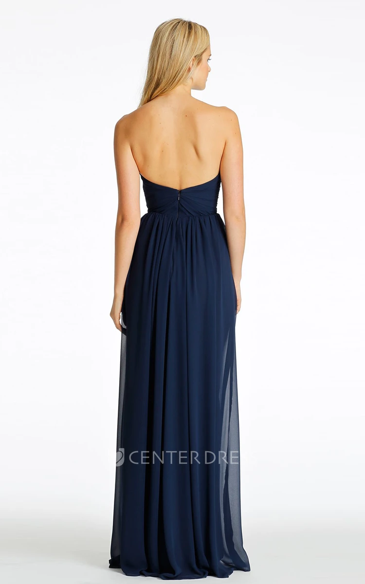 A-Line Sweetheart Pleated Long Sleeveless Chiffon Bridesmaid Dress With Backless Style