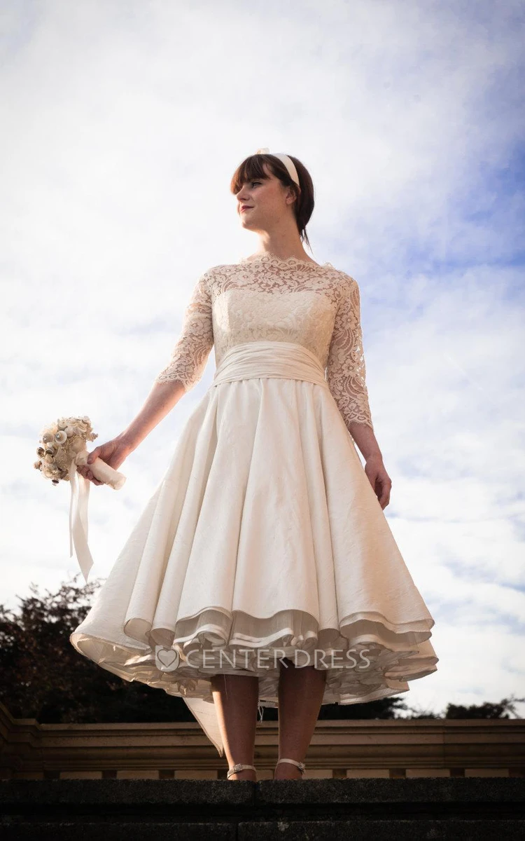 Vintage 1950s Tea Length Lace Wedding Dress