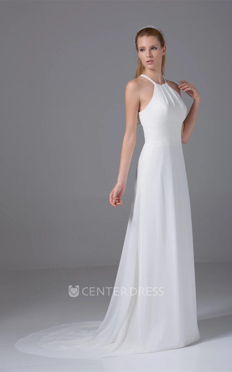 Simple Sleeveless Halter Chiffon A-Line Long Wedding Dress