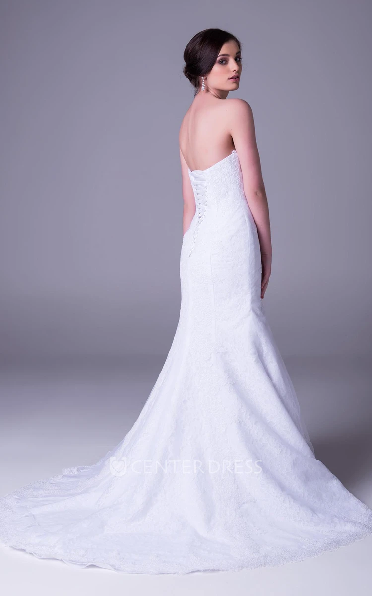 A-Line Appliqued Sleeveless Strapless Long Lace Wedding Dress