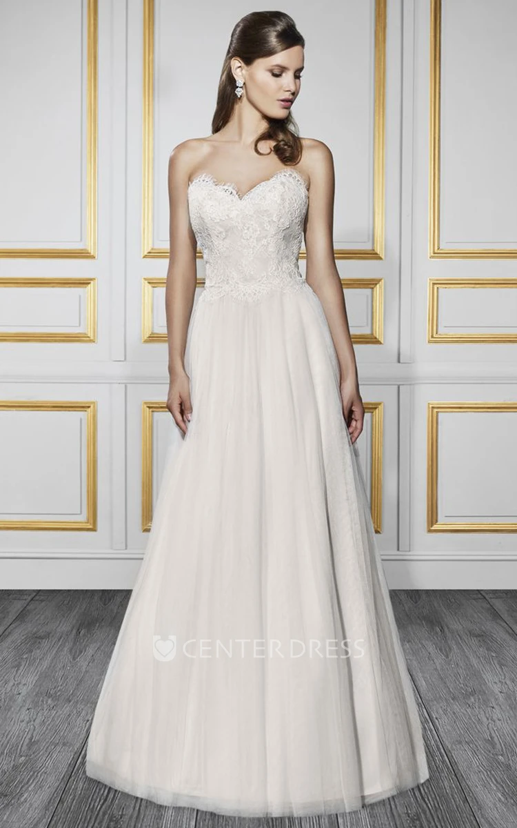 A-Line Sweetheart Tulle&Lace Wedding Dress With Zipper