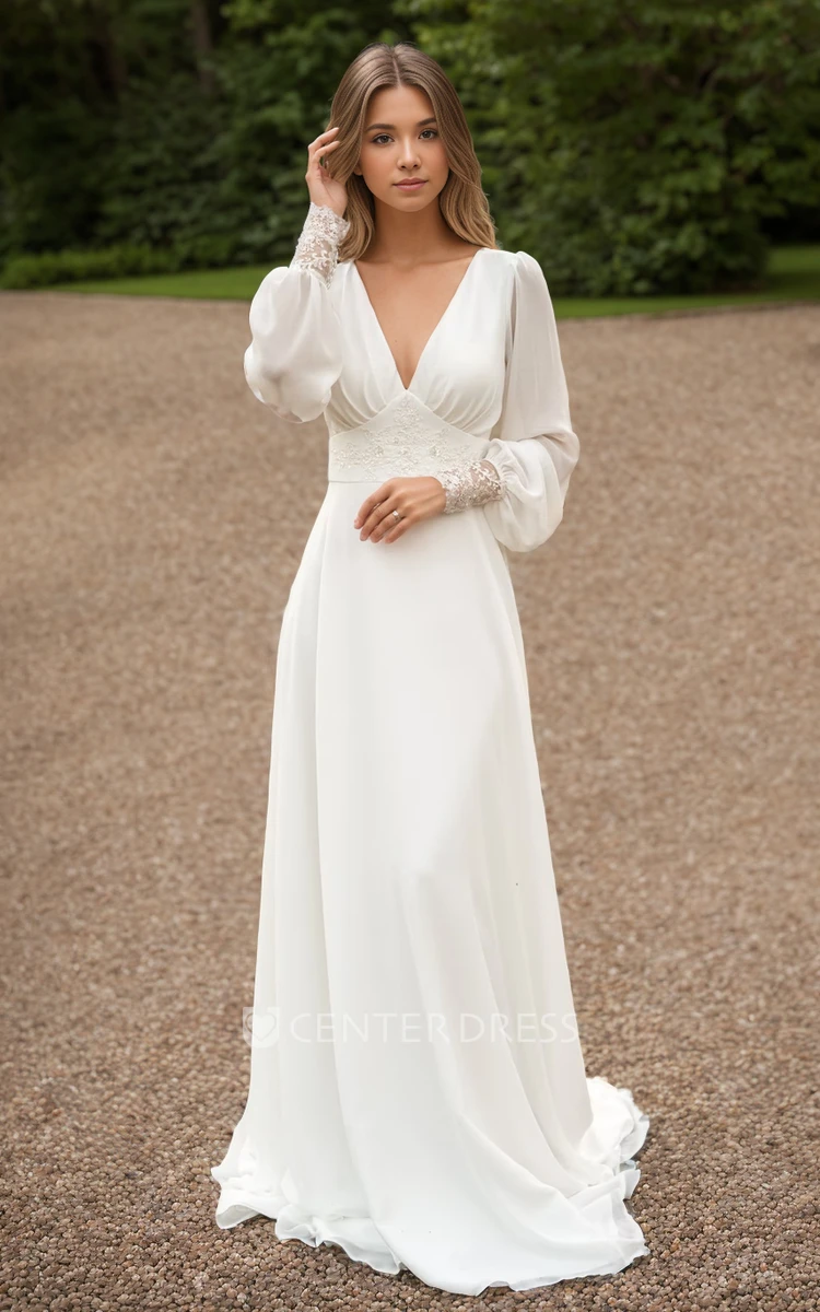 empire line v neck chiffon wedding dresses uk