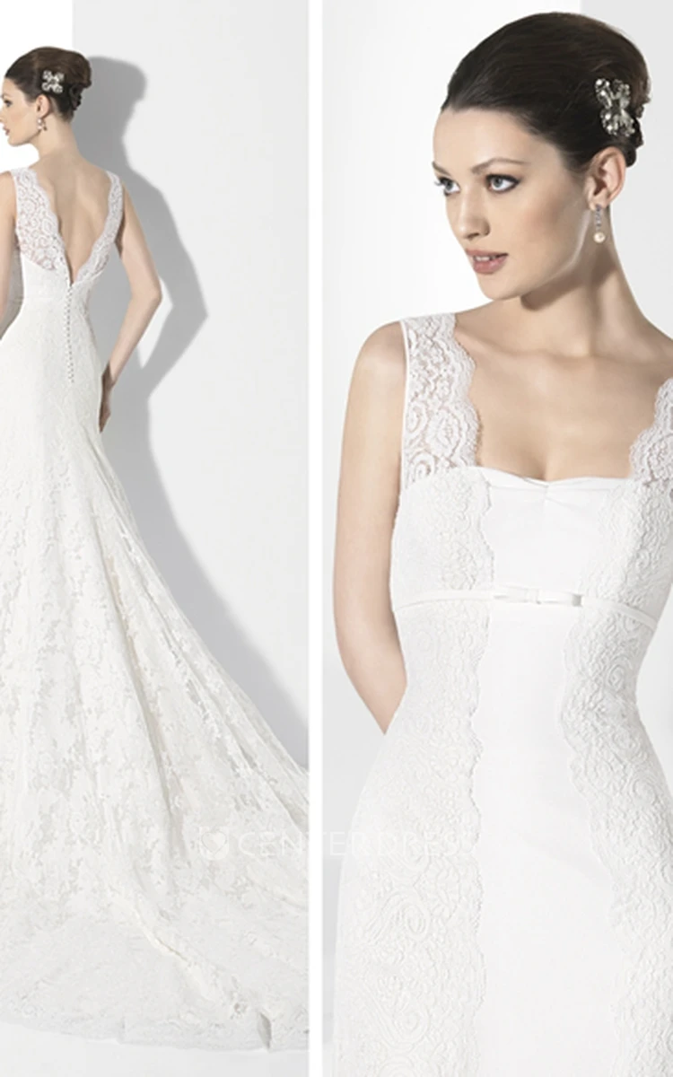 Sheath Floor-Length Sleeveless Appliqued Lace Wedding Dress