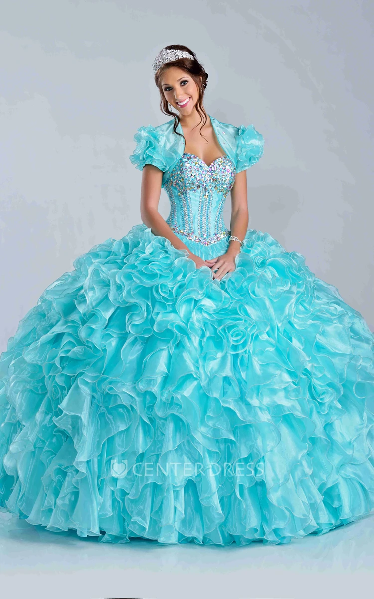 Lace-Up Back Cascading Ruffle Skirt Ball Gown With Sweetheart Neck