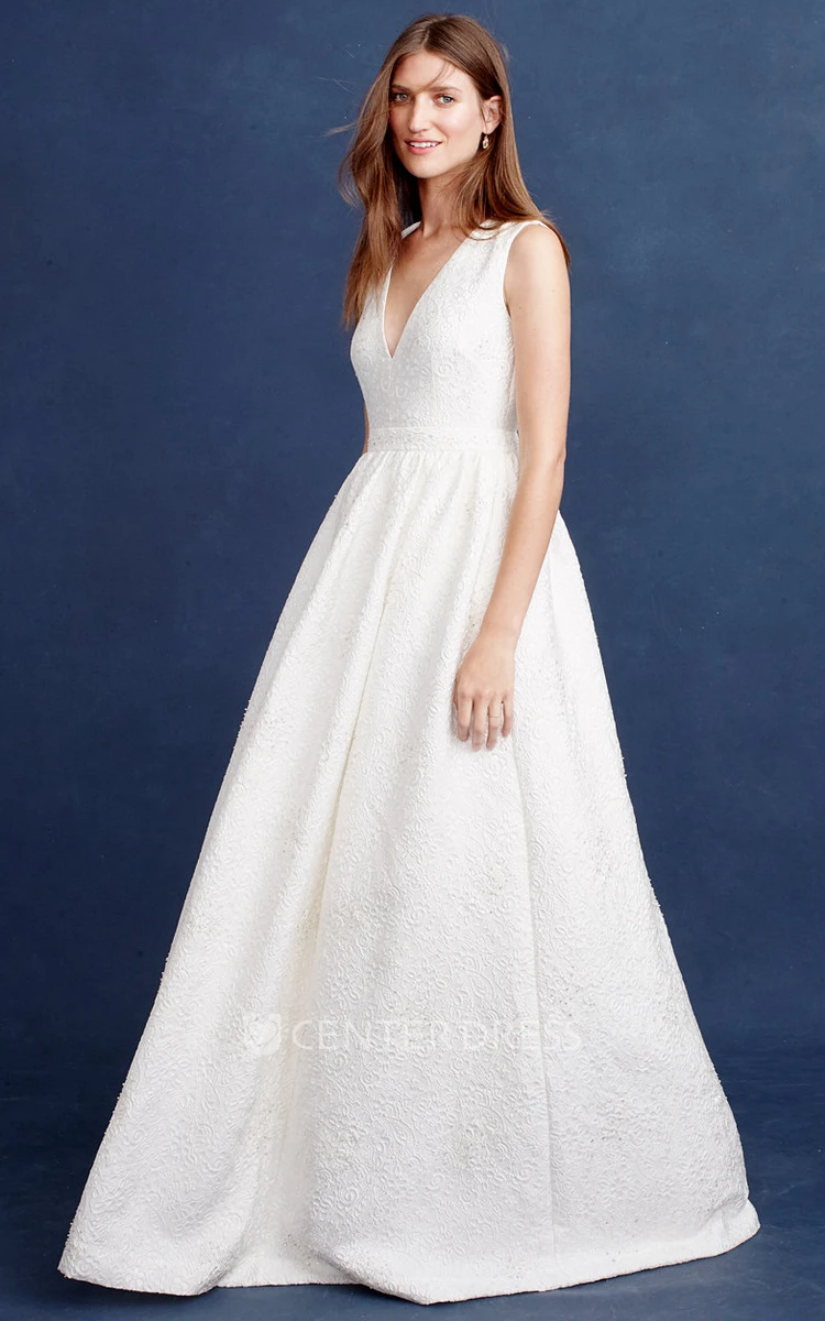 A-Line V-Neck Sleeveless Floor-Length Wedding Dress