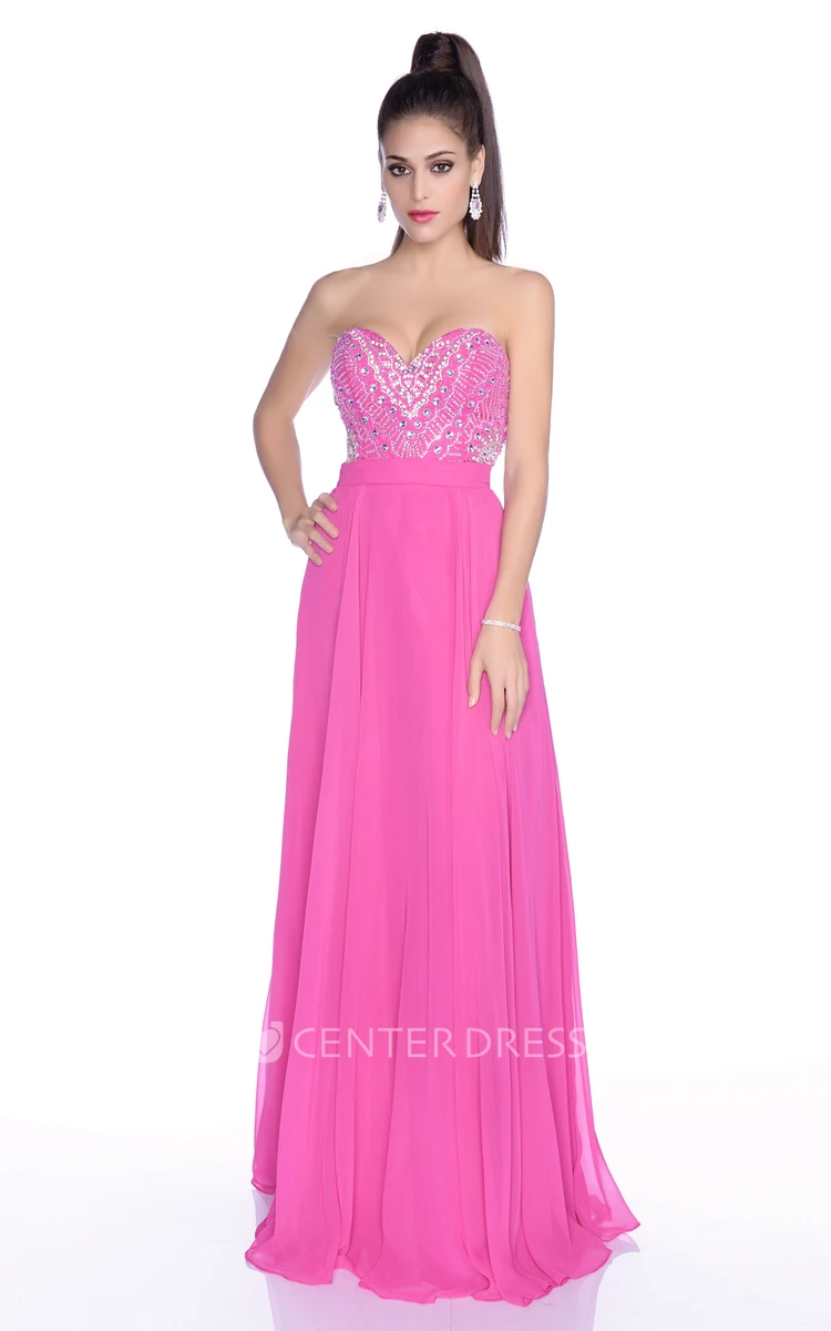 Chiffon Sweetheart A-Line Gown With Sequined Bodice And Keyhole Back